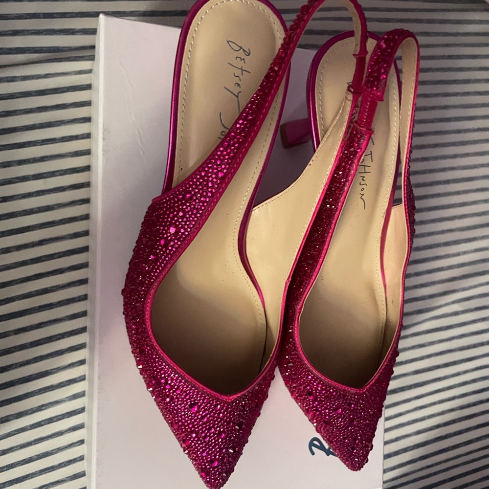 Betsey Johnson Pink Glitter Slingback Heels